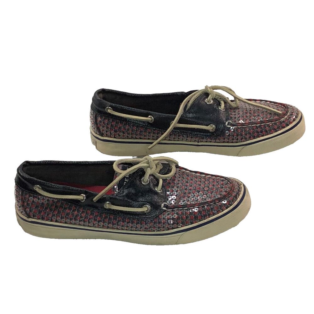 Sperry Shoes Women' Size 8M Red & Navy Sequins Top-Sider Boat Shoes  D12-CH171 - Picture 4 of 10